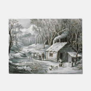 Vintager Kurier & Ives Blockhütte Weihnachten Fußmatte