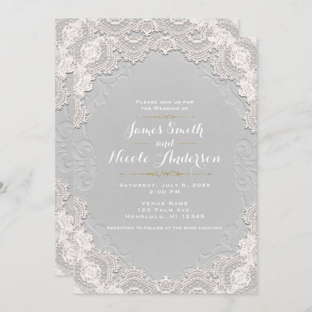 Vintager Lace Western Wedding mit Wildleder Einladung (Vorne/Hinten)