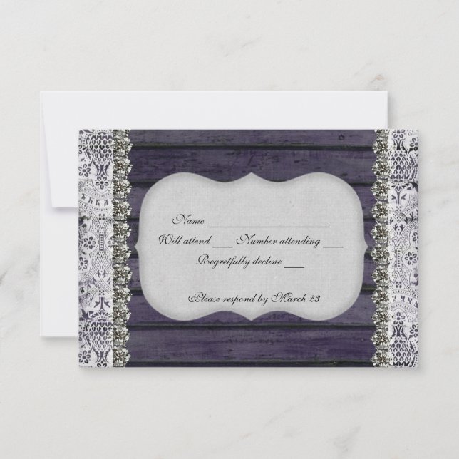 Vintager Lace Wood Kristall uAwg mit Umschlag RSVP Karte (Vorderseite)