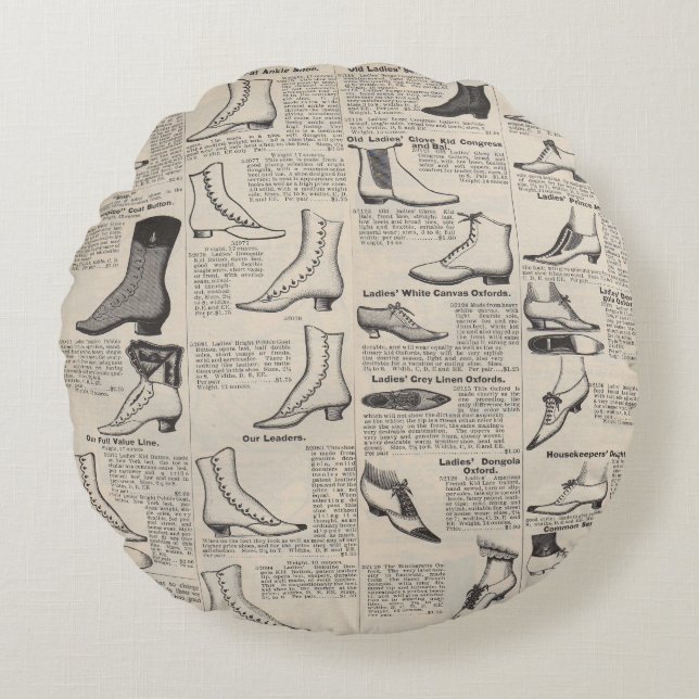 Vintager Ladys' Shoes Katalog - Mode der 1900er Ja Rundes Kissen (Vorderseite)