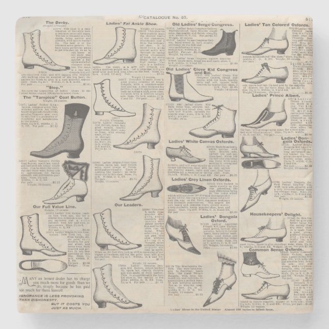 Vintager Ladys' Shoes Katalog - Mode der 1900er Ja Steinuntersetzer (Vorderseite)