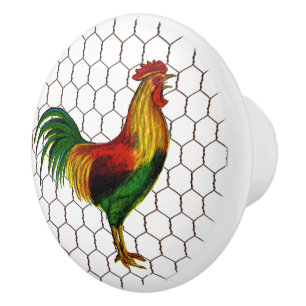 Vintager Land-Bauernhof-Huhn-Draht-Hahn Keramikknauf