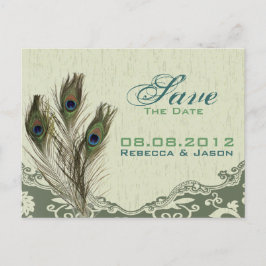 Vintager ländlicher Pfau Save the Date Ankündigungspostkarte
