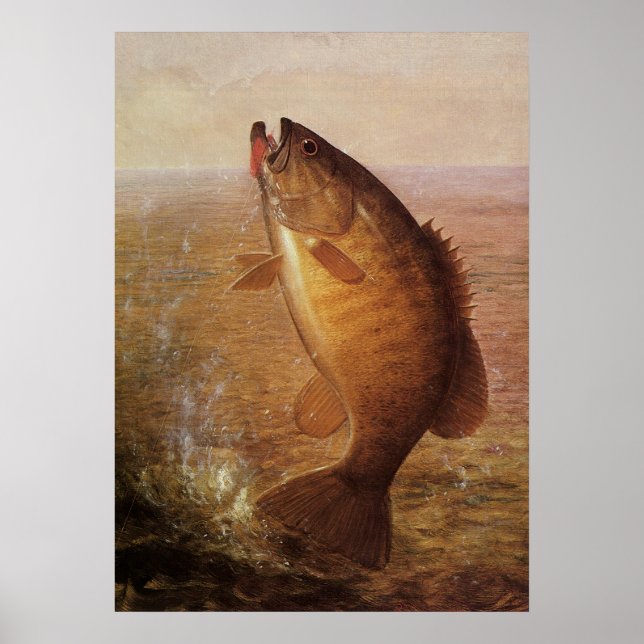 Vintager Largemouth-Bass-Fisch, Sportfischerei Poster (Vorne)