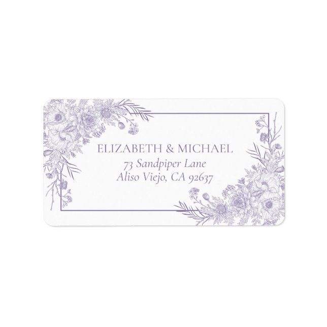 Vintager Lavendel Floral Line Rücksendeadresse Adressaufkleber (Vorne)