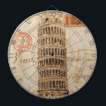 Vintager lehnender Turm von Pisa Dartscheibe<br><div class="desc">© wildes Apple-Portfolio/wildes Apple.  Das Bild kennzeichnet ein Vintages Zeichnen des lehnenden Turms von Pisa sowie etwas französischen Text,  der auf es geschrieben wird. Eine Briefmarke kann auf dem Bild auch gesehen werden.</div>