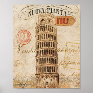 Vintager lehnender Turm von Pisa Poster