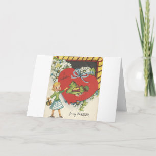 Vintager Lehrer mit Schulhaus Valentine Feiertagskarte