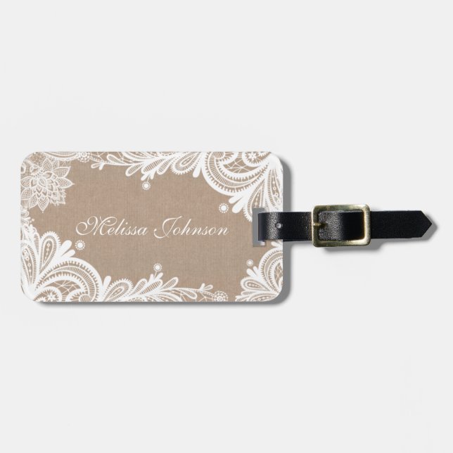 Vintager Leinwand-und Spitze-Gepäck-Umbau Gepäckanhänger (Vorderseite horizontal)