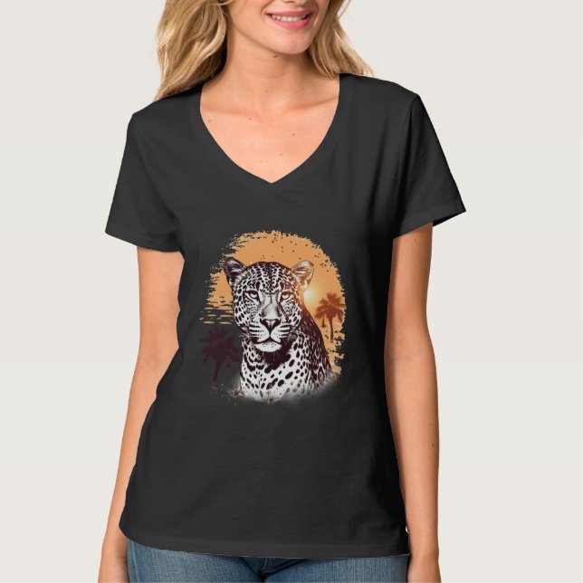 Vintager Leopard bei Sunset T - Shirt (Vorderseite)