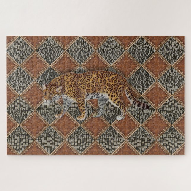 Vintager Leopard-Druck Lederschlange Puzzle (Horizontal)