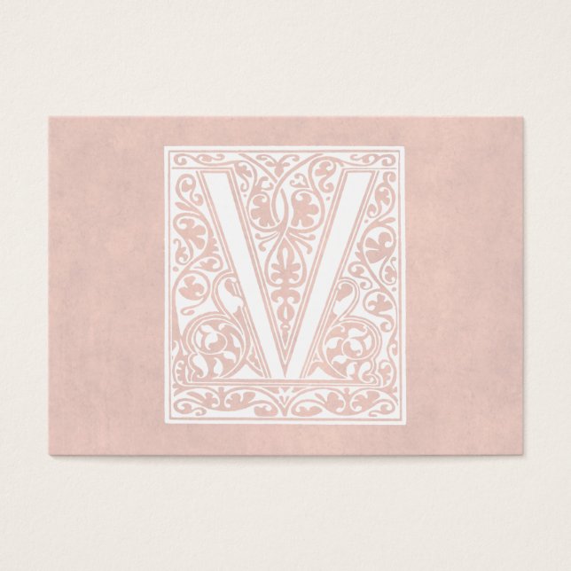 Vintager Letter V Monogramm Rose Rosa Pergament "V (Vorderseite)