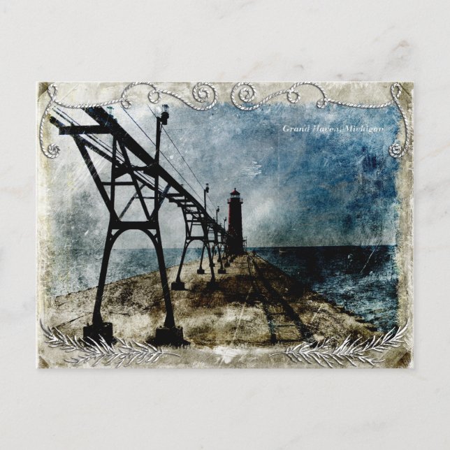 Vintager Leuchtturm vom Pier Postkarte (Vorderseite)