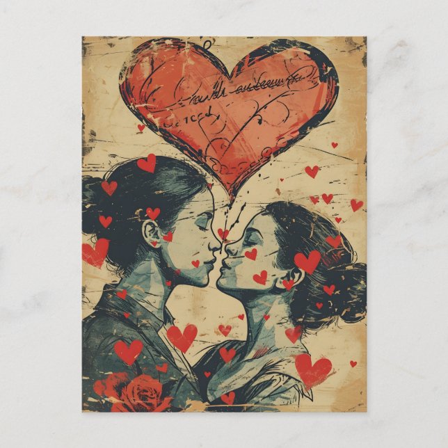 Vintager LGBTQ Valentinstag Postkarte (Vorderseite)