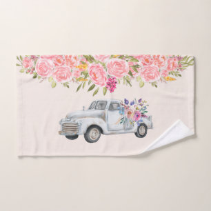 Vintager Lieferwagen LKW mit Blume Rustikal Badhandtuch Set