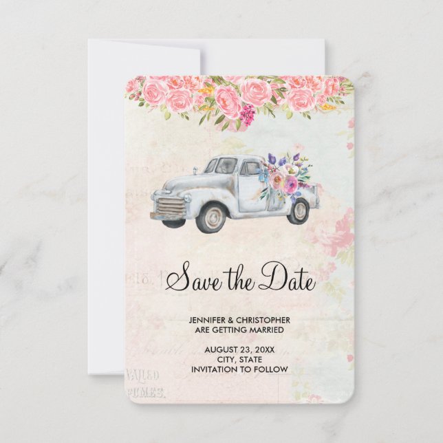 Vintager Lieferwagen LKW Rustikale Hochzeit Save The Date (Vorderseite)
