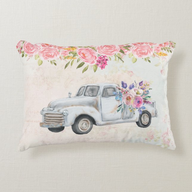 Vintager Lieferwagen LKW Rustikale Wasserfarbe Dekokissen (Vorderseite)