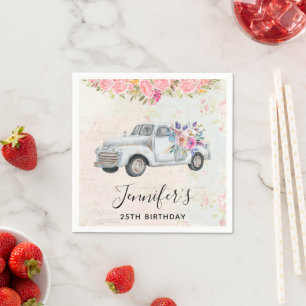 Vintager Lieferwagen LKW Rustikale Wasserfarbe Geb Serviette