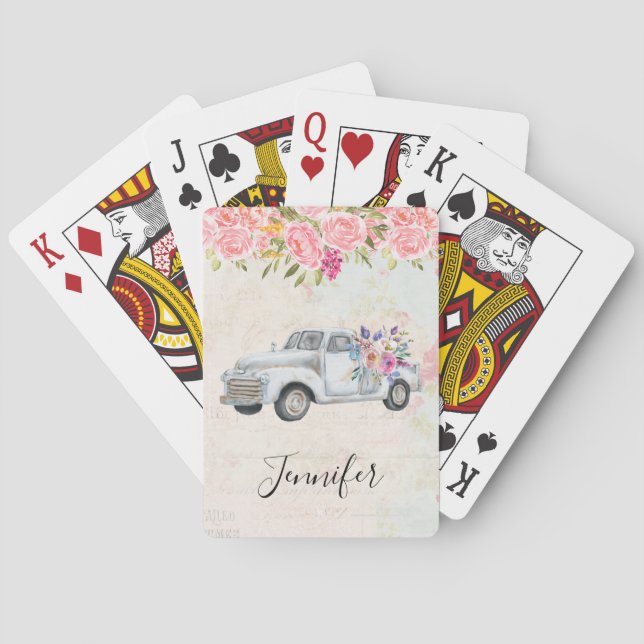 Vintager Lieferwagen LKW Rustikale Wasserfarbe Spielkarten (Rückseite)