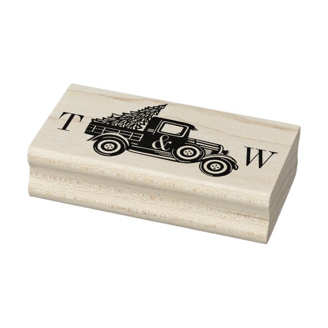 Vintager Lieferwagen LKW & Weihnachtsbaum Initiale Gummistempel (Stempel)