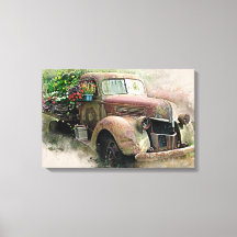 Vintager Lieferwagen LKW/Wilde Blume Canvas Print