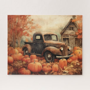 Vintager Lieferwagen und Pumpkins Herbst 16x20 Puzzle