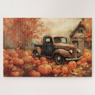 Vintager Lieferwagen und Pumpkins Herbst 20x30 Puzzle