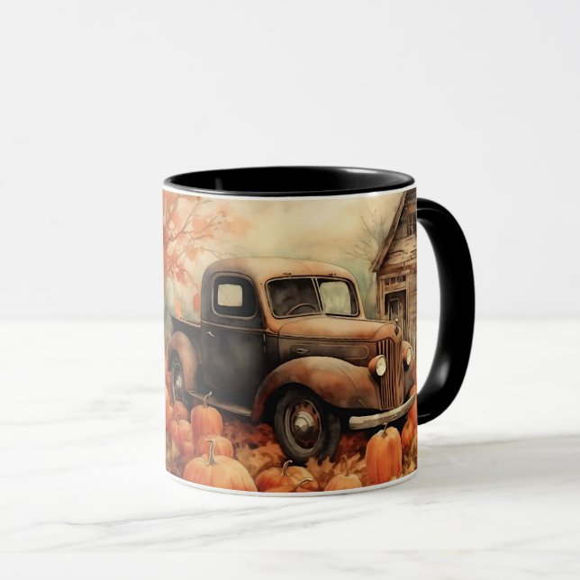Vintager Lieferwagen und Pumpkins Herbst Tasse (VorderseiteRechts)