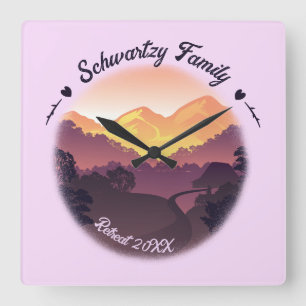 Vintager Lila Bauernhof Quadratische Wanduhr