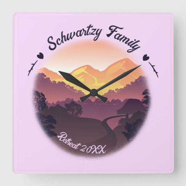 Vintager Lila Bauernhof Quadratische Wanduhr (Vorderseite)