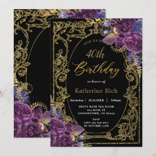 Vintager Lila Blumenantik Geburtstag  Einladung