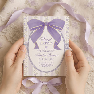 Vintager Lila Bow Sweet 16 Hütten Chic Geburtstag Einladung