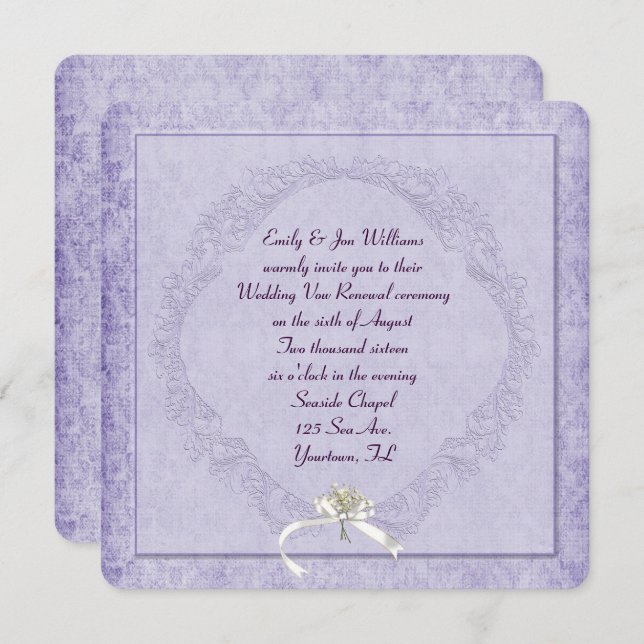 Vintager Lila Damast Einladung (Vorne/Hinten)