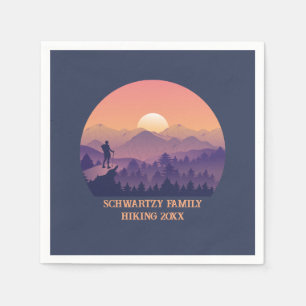 Vintager Lila Gelber Wanderberg Sonnenuntergang Serviette