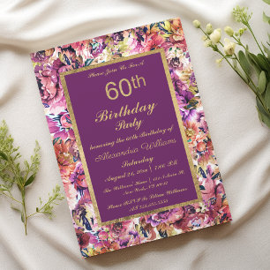 Vintager Lila Goldkorallenflor 60. Geburtstag Einladung