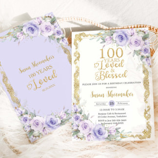 Vintager Lila Lilac Floral 100. Geburtstag Liebe Einladung