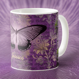 Vintager Lila Moth und florale Ephemera Custom Kaffeetasse