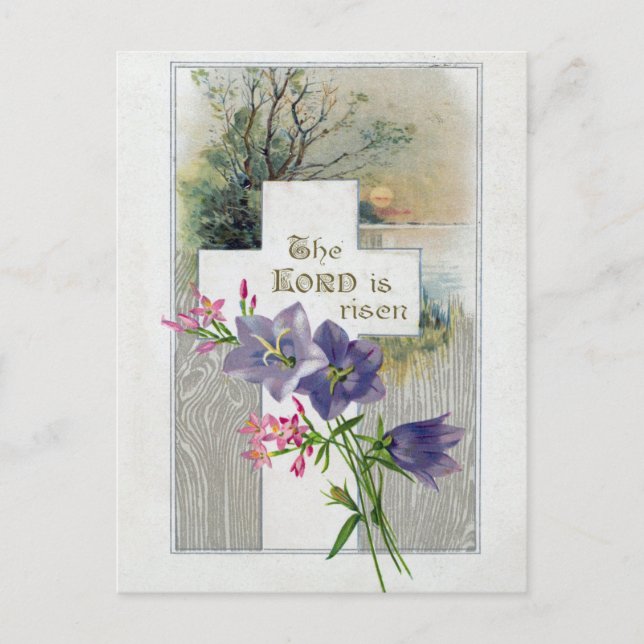 Vintager Lila rosa Blumenkreuz Osterzeit Feiertagspostkarte (Vorderseite)