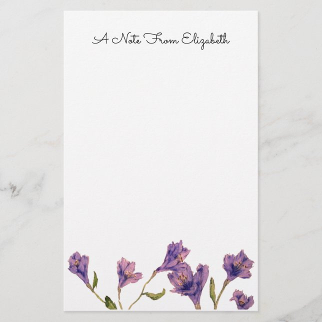 Vintager Lila Wasserfarbstoff Personalisierter Sta Briefpapier (Vorderseite)
