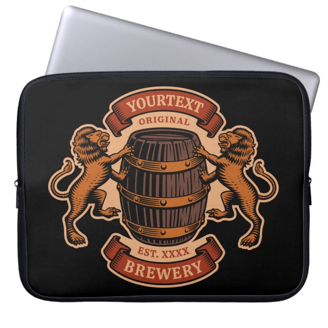 Vintager Lion Oak Barrel Personalisiert Brauerei B Laptopschutzhülle (Vorderseite)