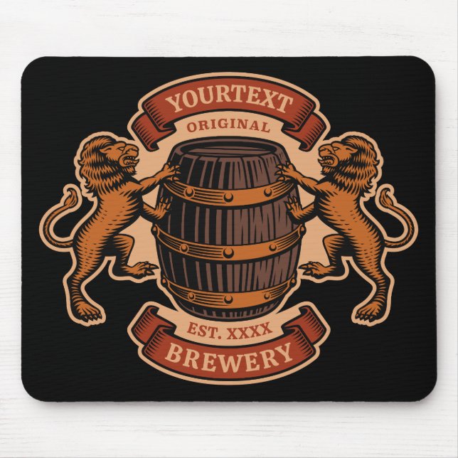 Vintager Lion Oak Barrel Personalisiert Brauerei B Mousepad (Vorne)