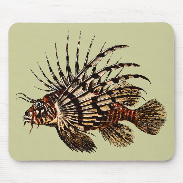 Vintager Lionfish-Kunst-Druck Mousepad (Vorne)