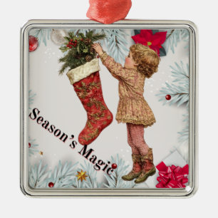 Vintager "Little Girl Hanging Strumpf" Ornament Aus Metall