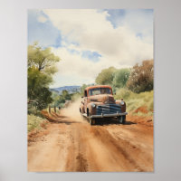 Vintager LKW-Abholservice auf dem Land Wasserfarbe