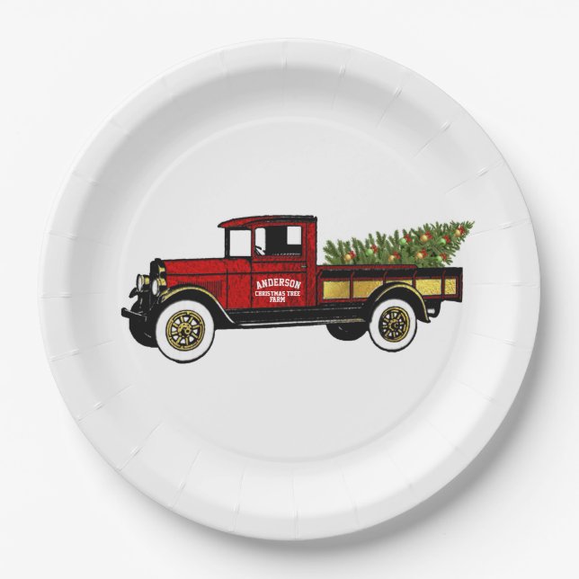 Vintager LKW-Bauernhof Pappteller (Vorderseite)