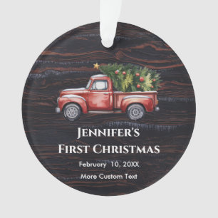 Vintager Lkw Erste Weihnachtsfeier mit Geburtsstat Ornament