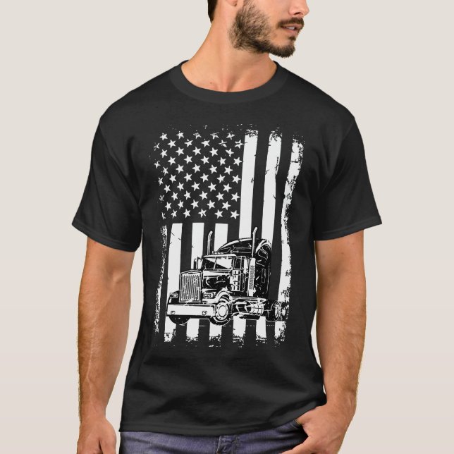 Vintager LKW-Fahrer unter amerikanischer Flagge T-Shirt (Vorderseite)