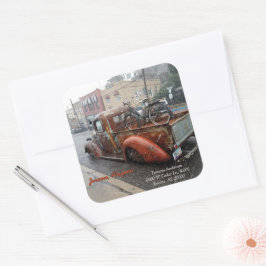 Vintager LKW & Fahrrad / Jerome AZ Umschlag Aufkle Quadratischer Aufkleber