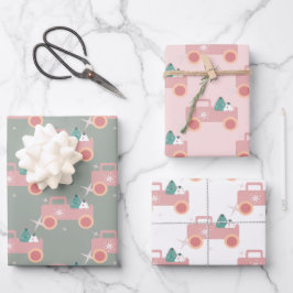Vintager LKW Groovy Weihnachtskekse Rosa Geschenkpapier Set