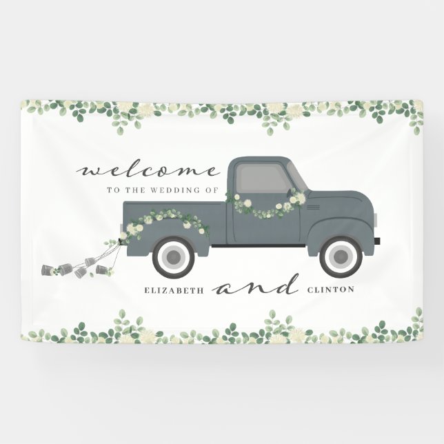 Vintager LKW Hochzeitstag Begrüßung Banner (Horizontal)